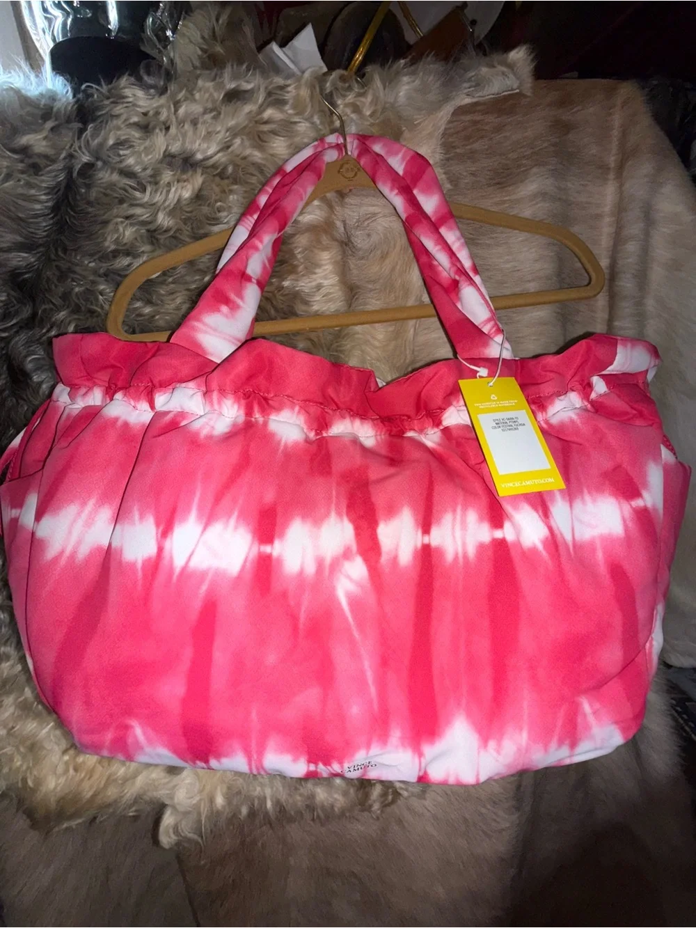 Vince Camuto Pink Tie Dye Large Tote Bag NWT Shoulder Travel Beach Bag